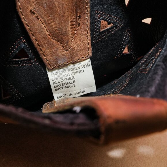 SF Women Brown Leather Jewel Mid Calf Cutout Western Cowboy Boots sz 6.5 - Picture 8 of 8